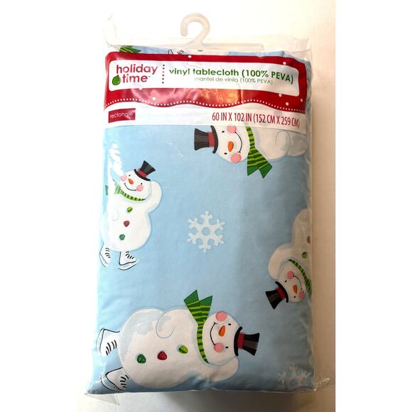 Brand New Holiday Time Snowman Vinyl Tablecloth (100% PEVA) - 60" x 120 vn - Picture 1 of 3